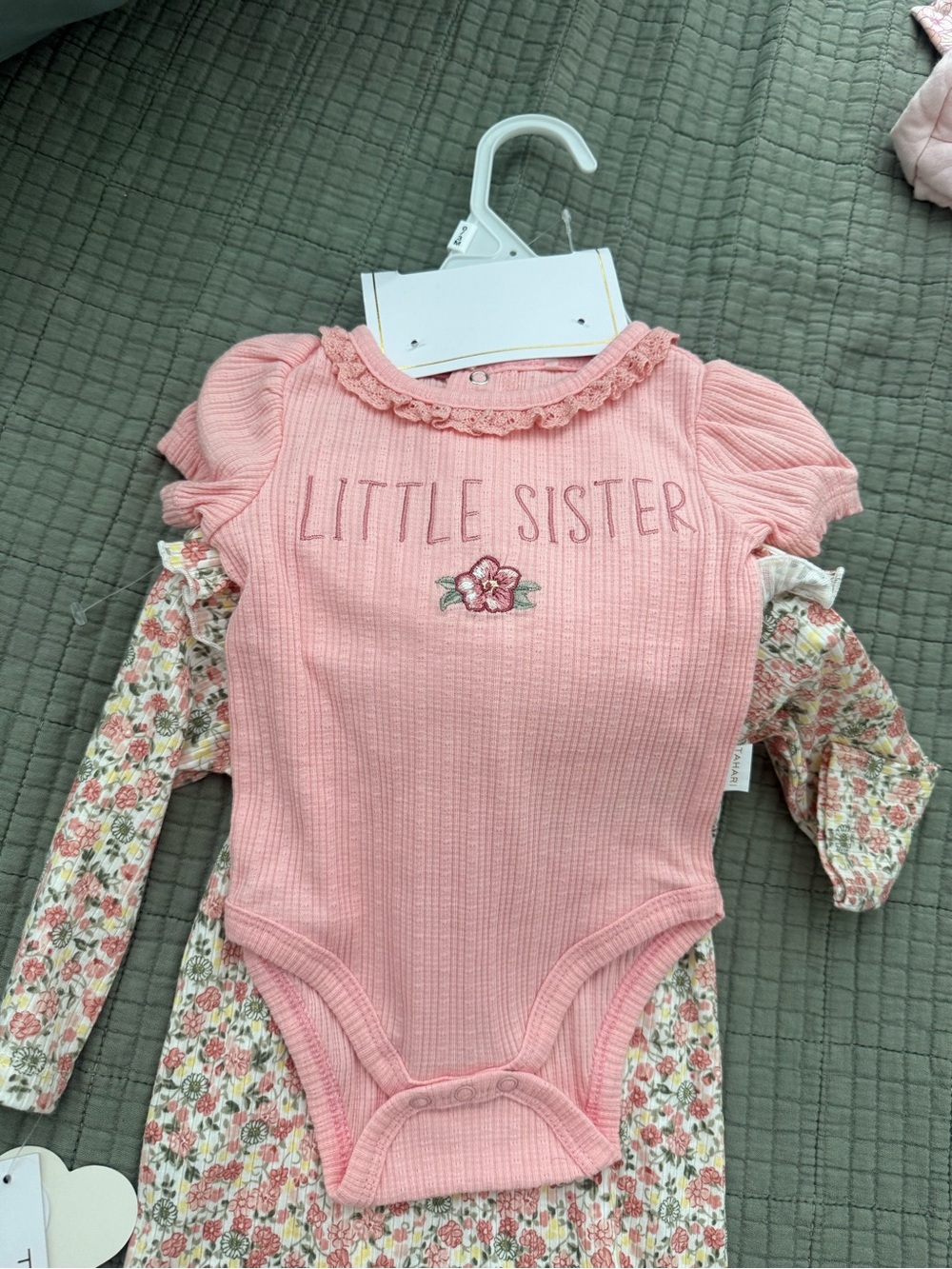 Tahari 'Little Sister' One-Piece Bodysuit and sleeper with teddy bear